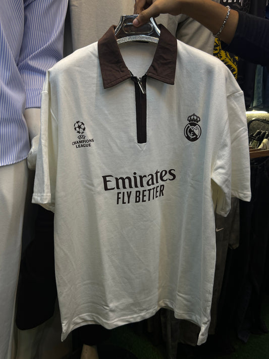 DROP-SHOULDER CONTRAST COLLAR POLO T-SHIRTS WITH FRONT AND BACK PRINT