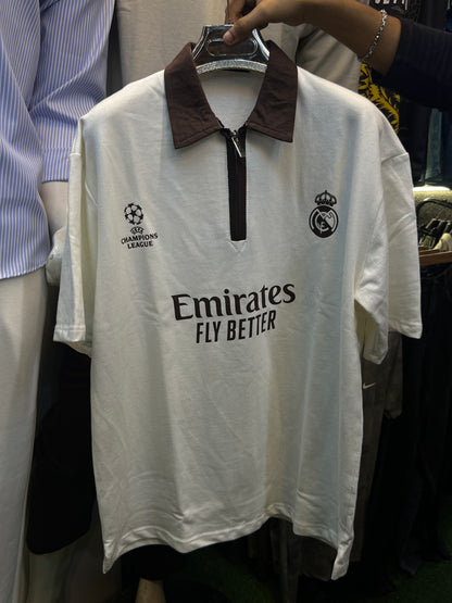 DROP-SHOULDER CONTRAST COLLAR POLO T-SHIRTS WITH FRONT AND BACK PRINT